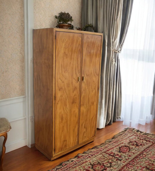 Drexel Heritage pecan illuminated bar cabinet