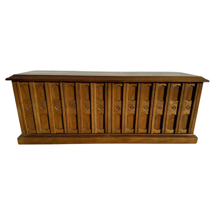 Drexel Esperanto walnut buffet featuring a natural marble top