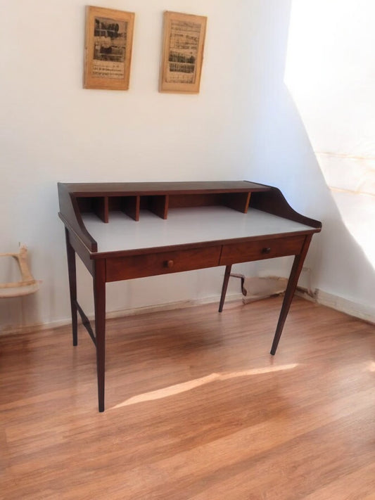 Drexel MCM Biscayne desk in walnut with white laminate top