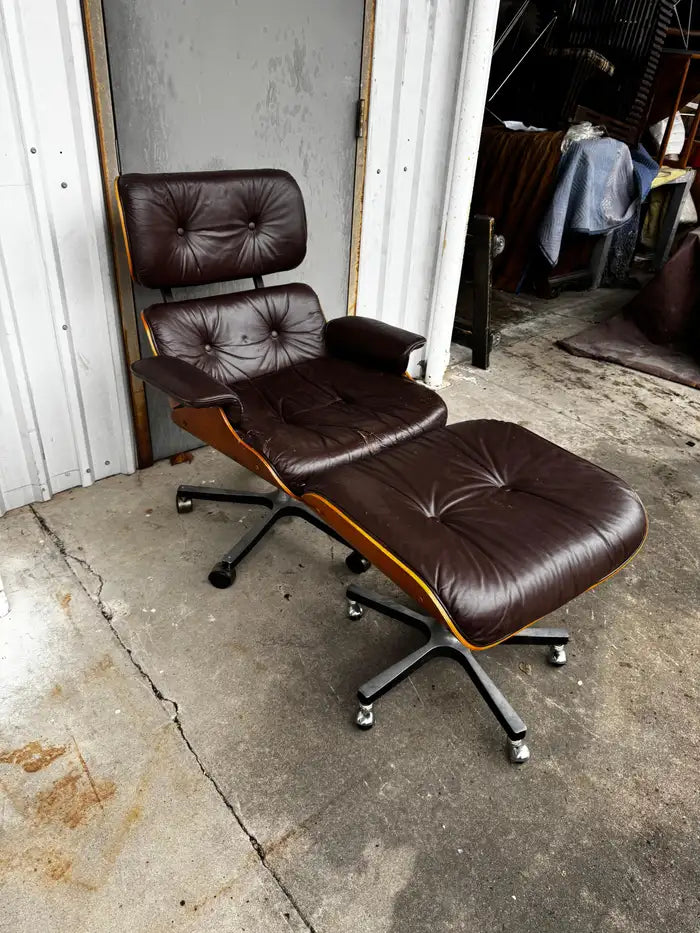 Eames style molded wood chair and ottoman set