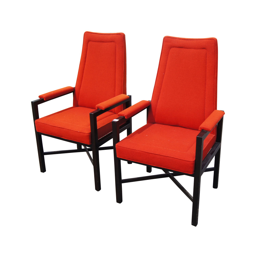 Pair of mid-century modern Wormley Dunbar arm chairs bold red.​