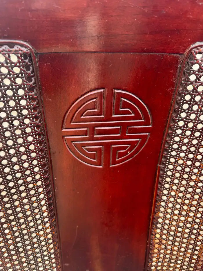 Sculpted mahogany frame cane panel chairs