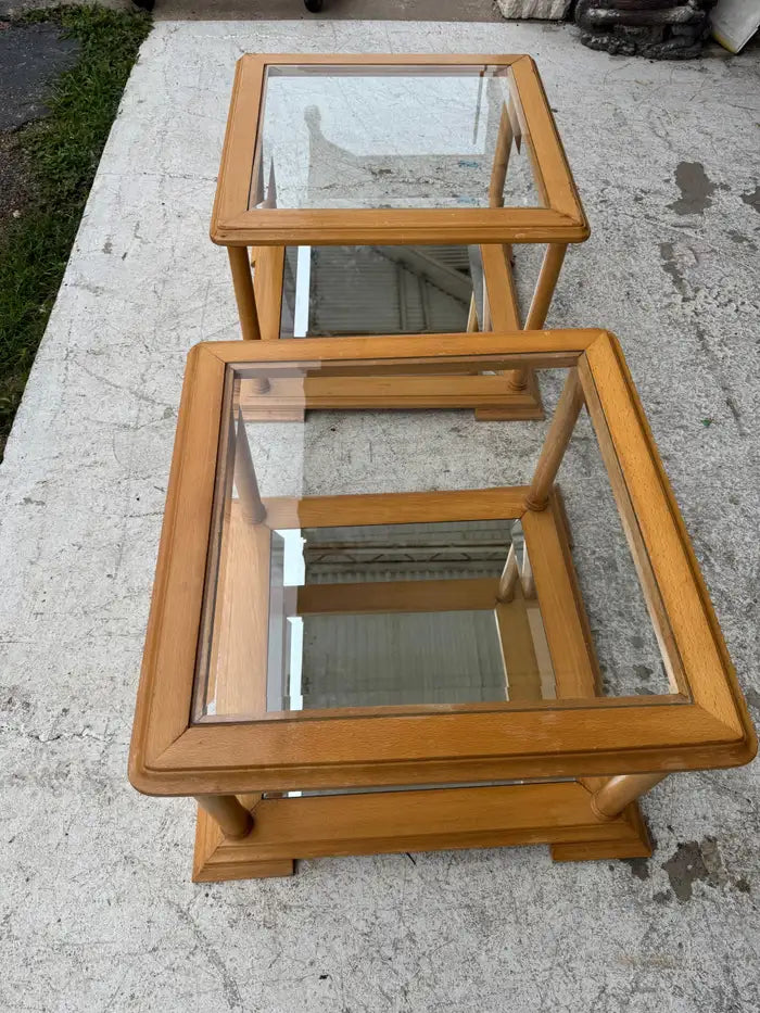 Elegant side tables set with natural marble surfaces