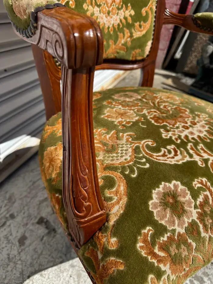 classic french bergere chair carved wood detail
