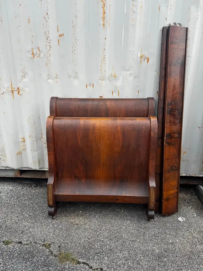 Antique walnut sleigh bed frame twin size