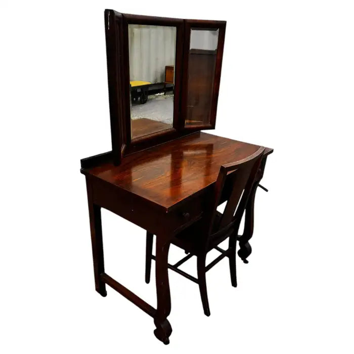 Empire style walnut dressing table and chair