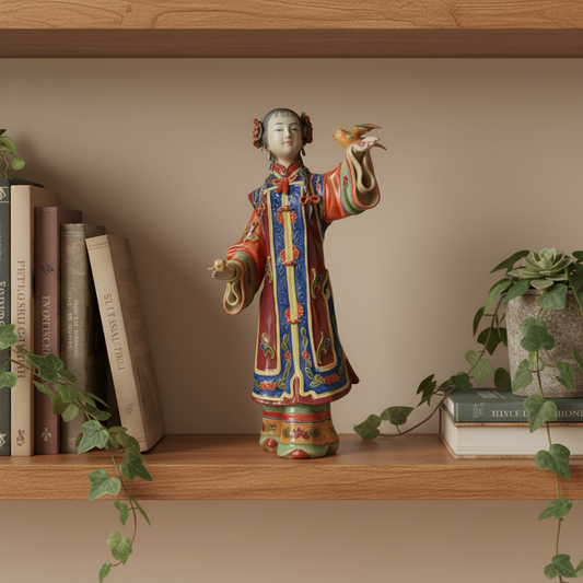 Enameled porcelain Geisha girl sculpture antique Asian art