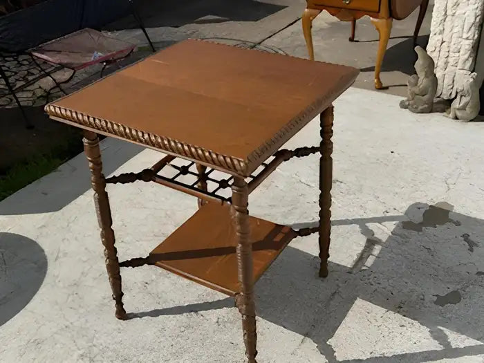 Ornate barley twist wood table with square top