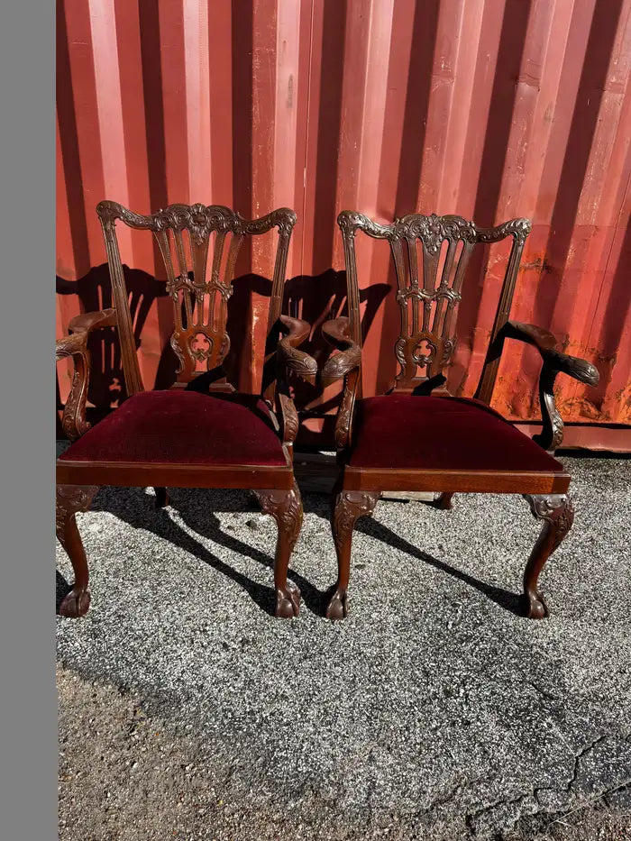 Vintage carved wood dining armchairs