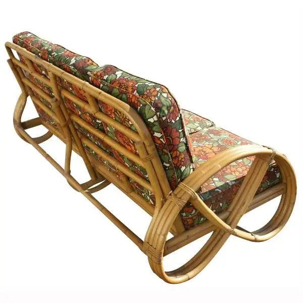 Six strand pretzel arm rattan sofa