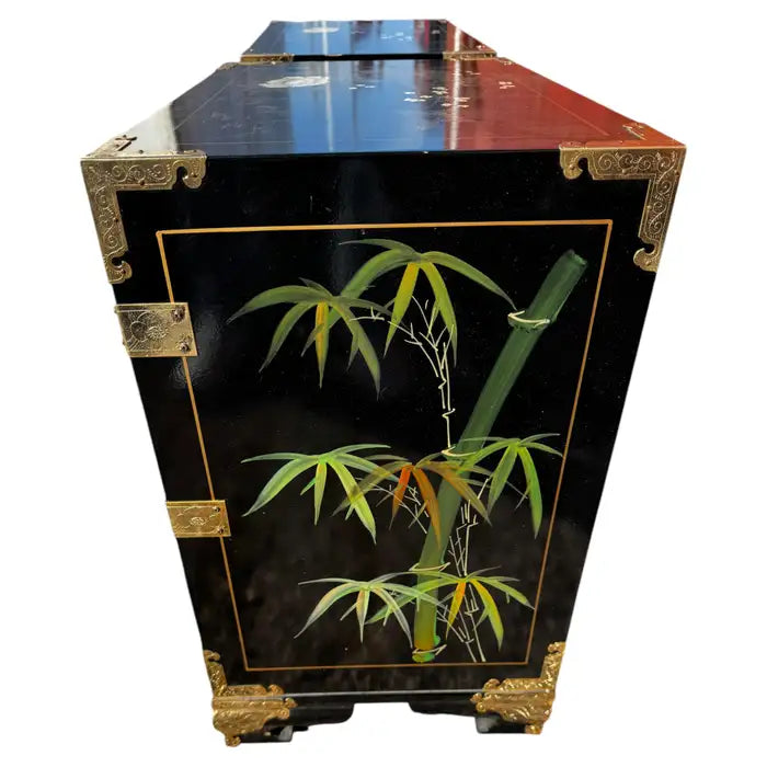 Hand detailed floral Chinoiserie side cabinets