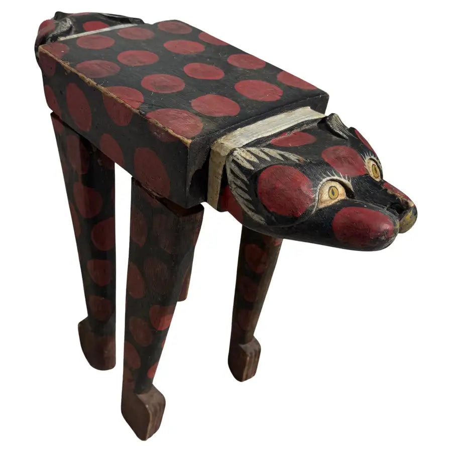 hand painted folk art cat accent table with colorful design