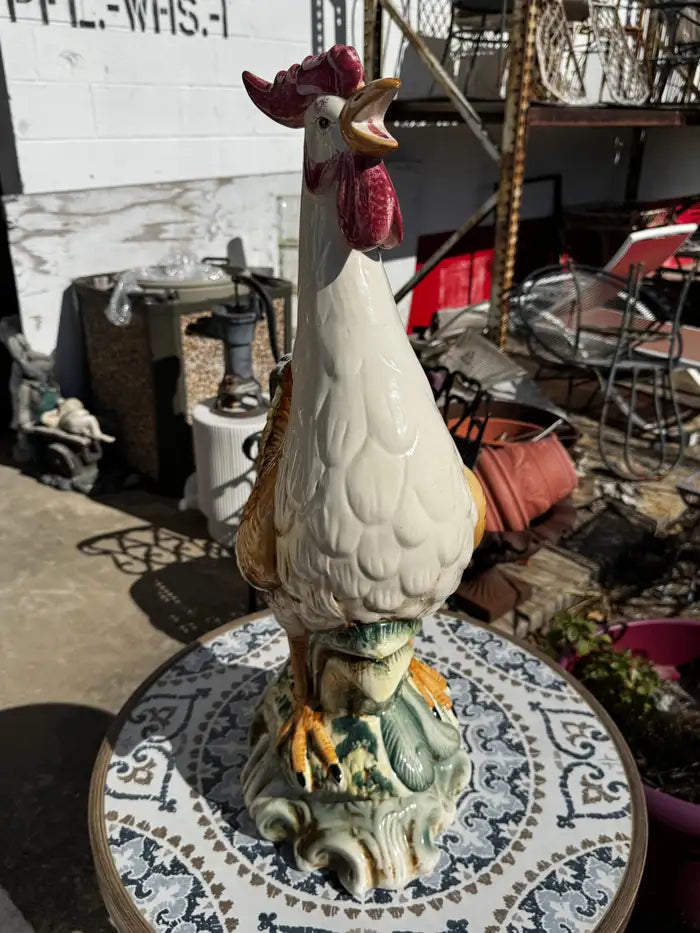 Colorful ceramic rooster statue