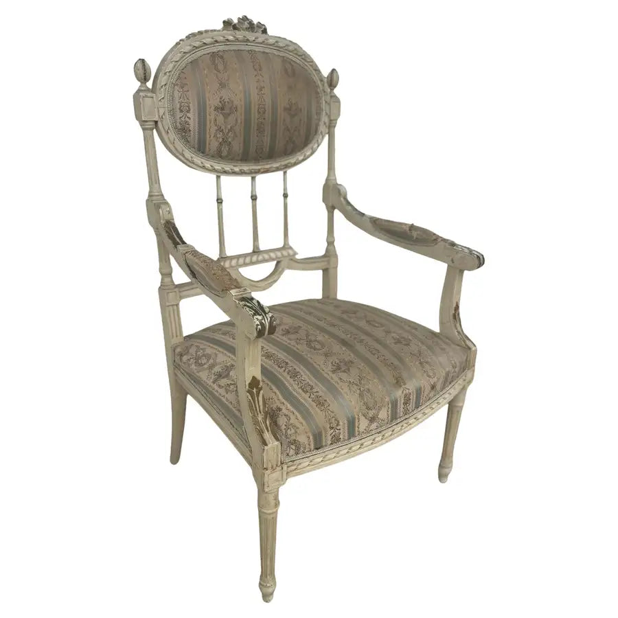 Antique French bergere chair Louis XVI hand painted armchair