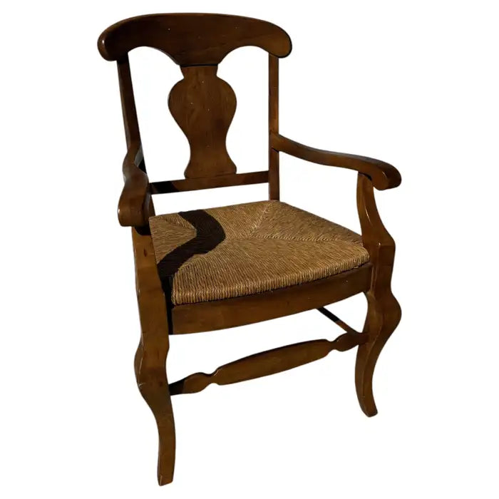 french country walnut armchair with rush seat