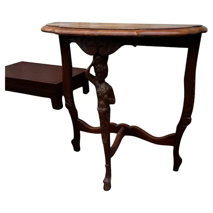 Figural French demilune table carved wood base