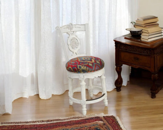 Set of 3 French Provincial style swivel bar stools white frame