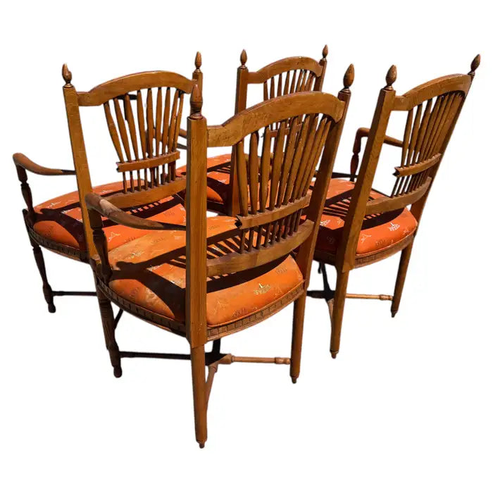 traditional walnut armchairs carved wheat back dining seating