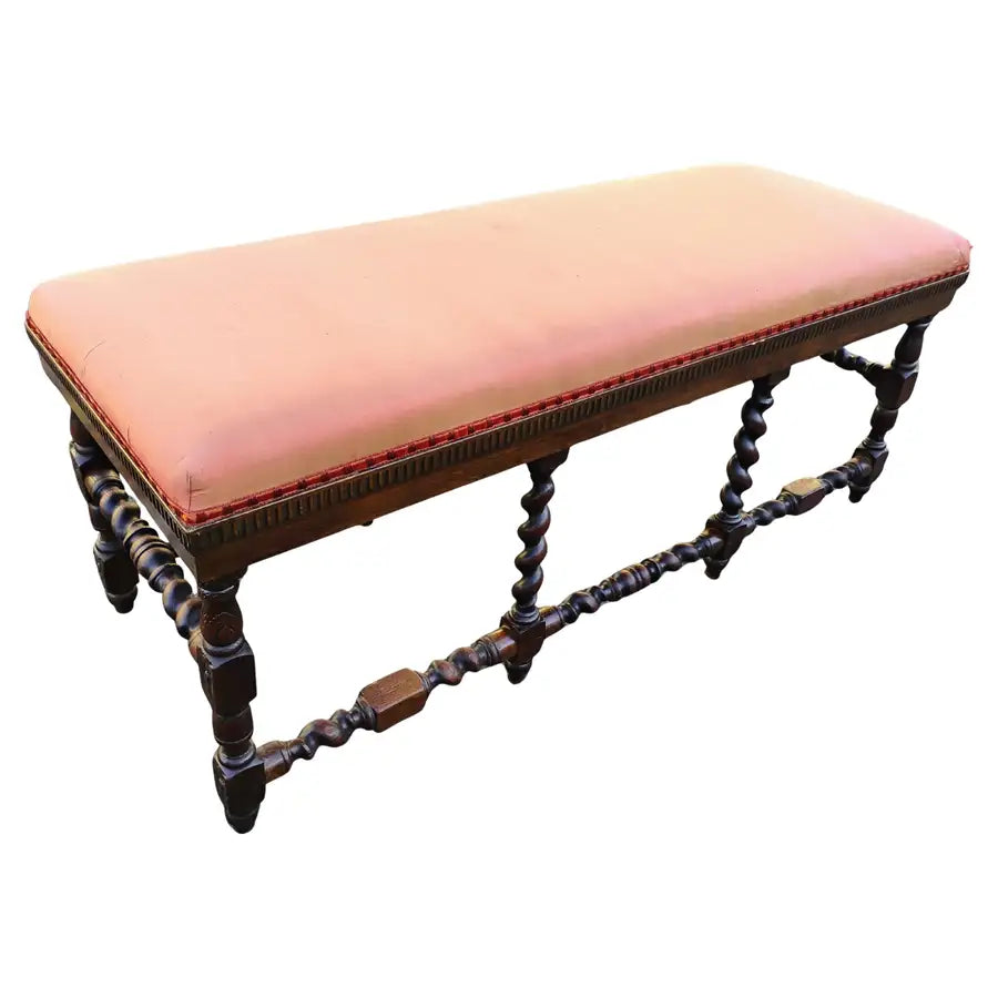 French style wooden bench with spiral turned legs