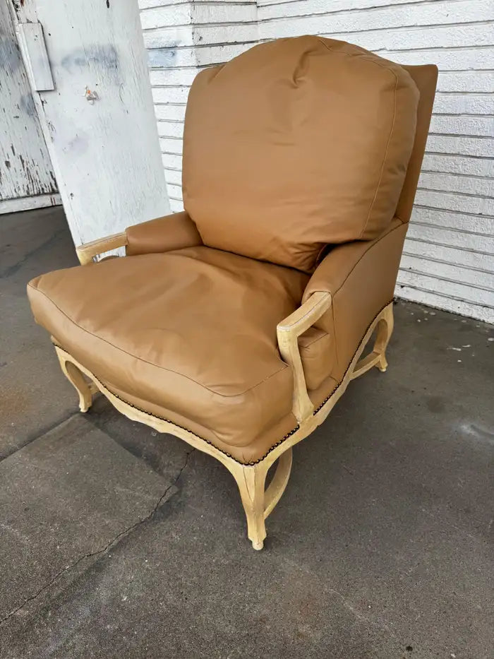 antique style French armchair oversized leather seat cushion