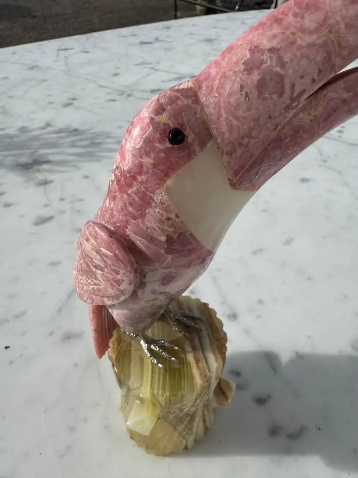 Gemstone toucan figurine with banded onyx base