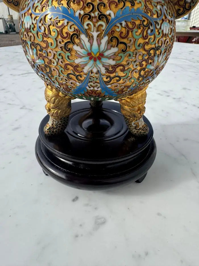 Gilt brass foo dog with colorful enamel detail