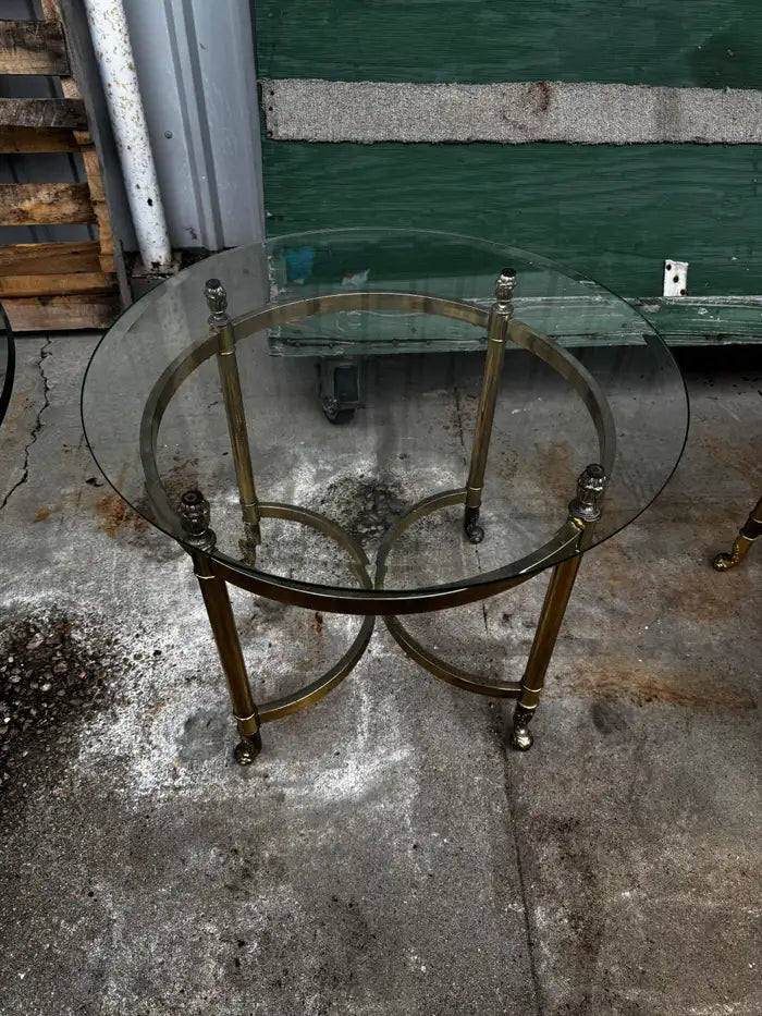 Sculptural brass end table side view