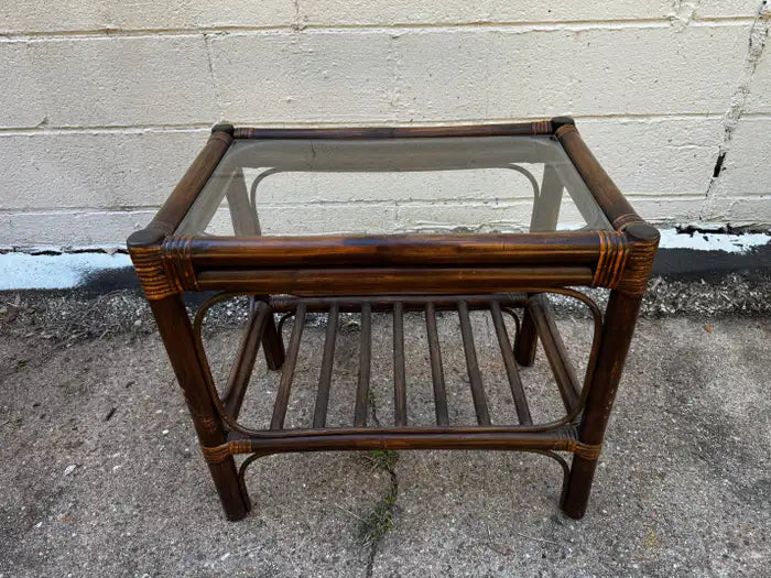 Boho chic rattan side table