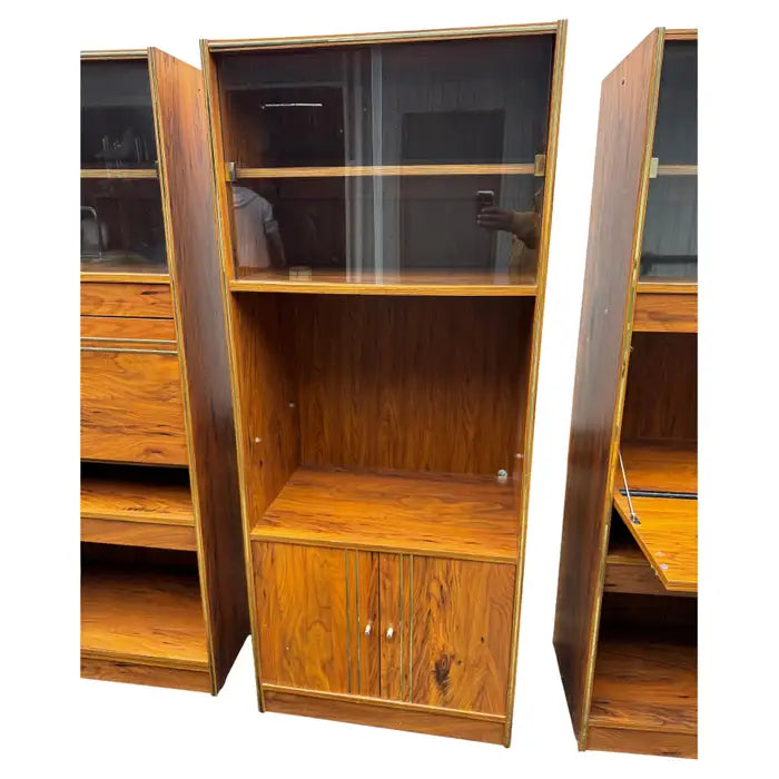Walnut display cabinet with integrated lighting