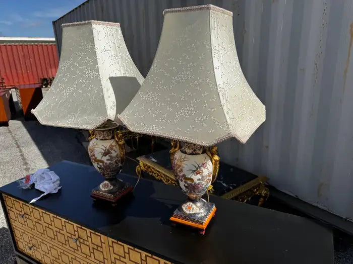 Satsuma style table lamps hand painted porcelain detailed lighting