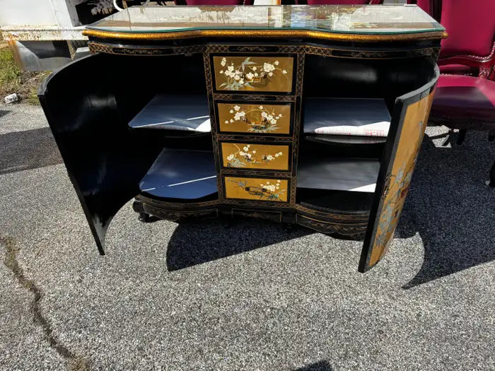 Decorative buffet cabinet black lacquer with hand painted details