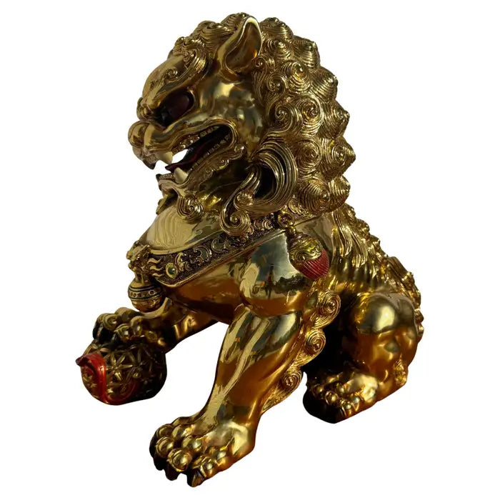 Gold foo lion statue decor