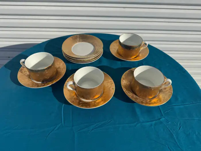 Decorative tea cups and saucers vintage European style table setting