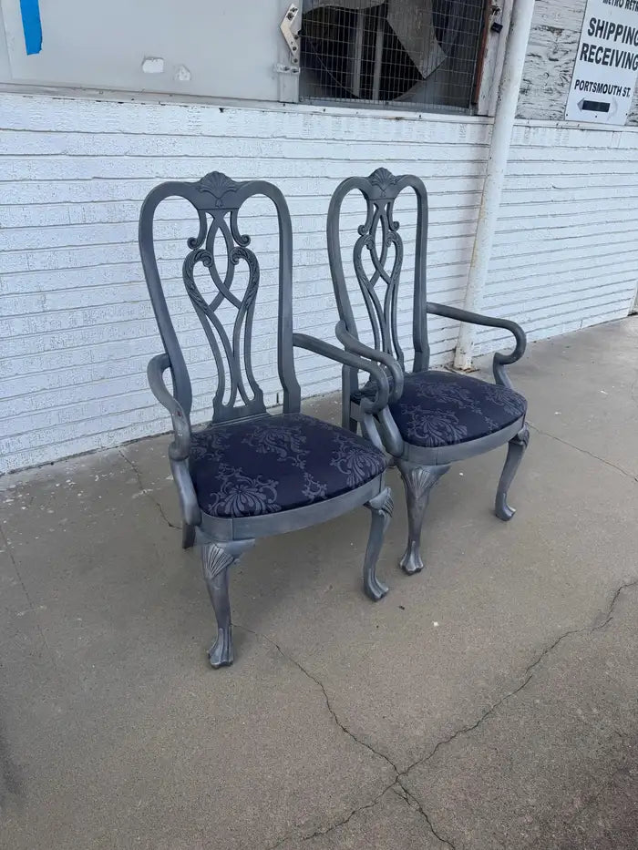 Traditional gray accent chairs with upholstered seats