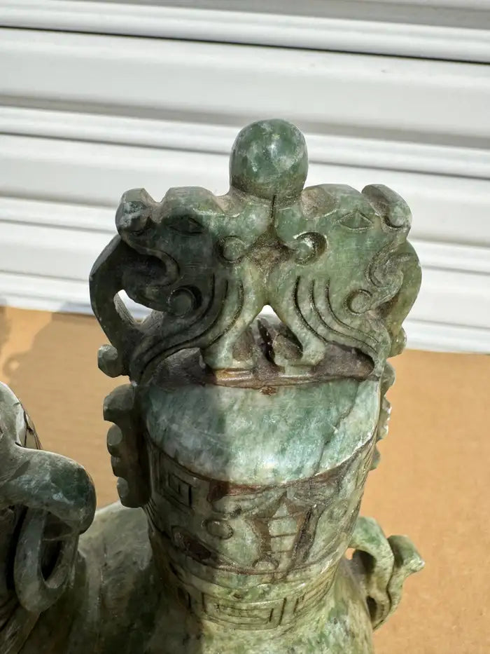 Decorative jade ram incense holder hand carved from stone