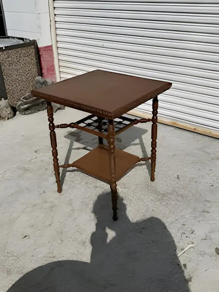 Hand-carved barley twist side table in brown finish