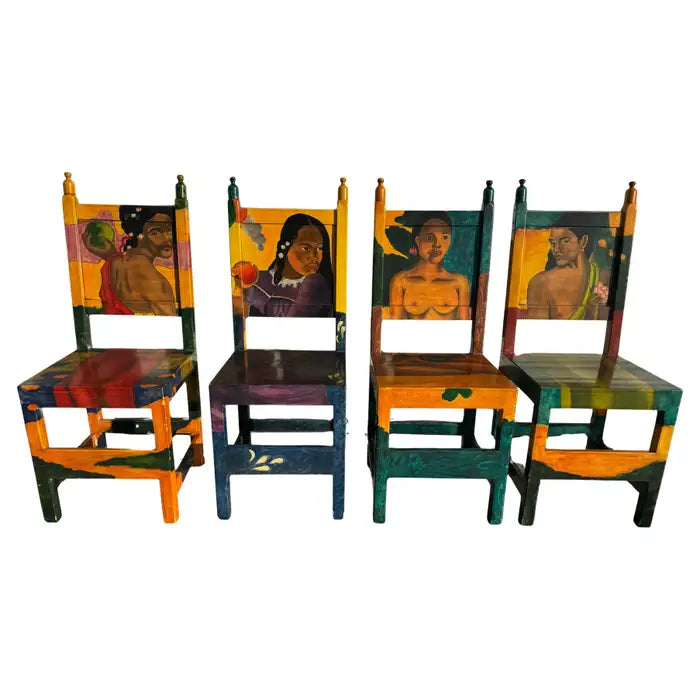 Hand painted art side chairs set