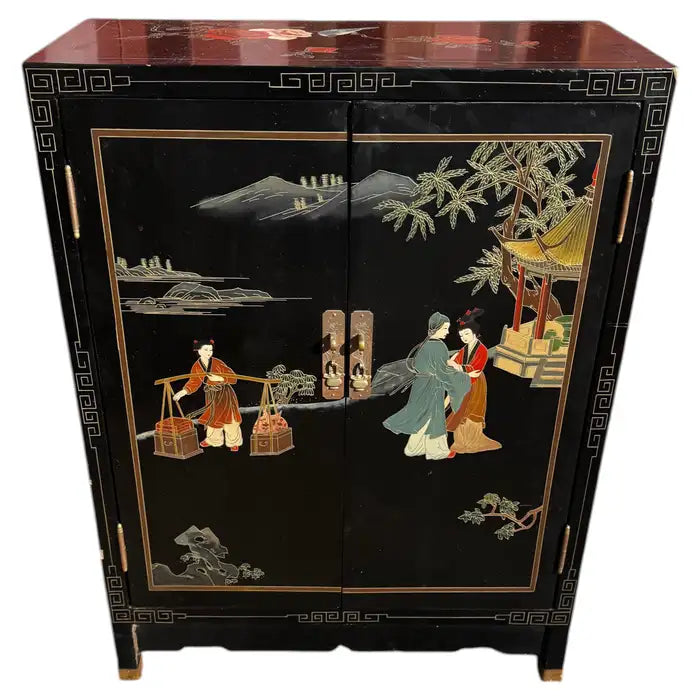 Hollywood Regency chinoiserie storage cabinet