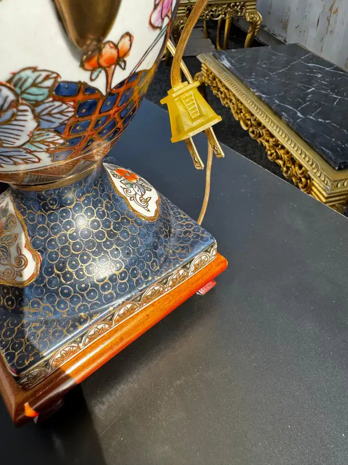 Hand painted porcelain lamps intricate pattern gold accent design