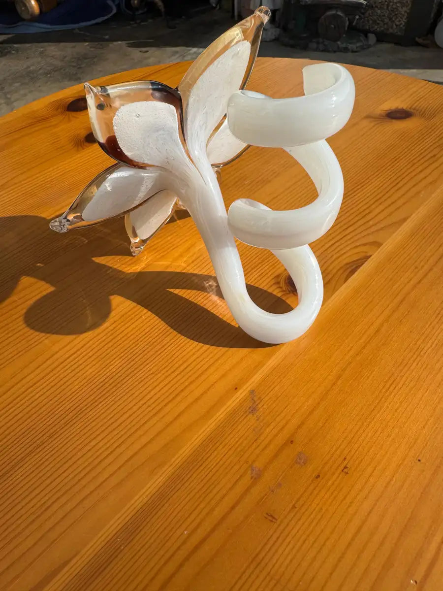 Handcrafted Murano glass floral sculpture neutral color