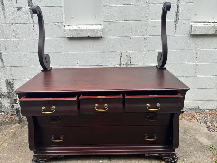 Vintage wooden bedroom furniture with decorative mirror