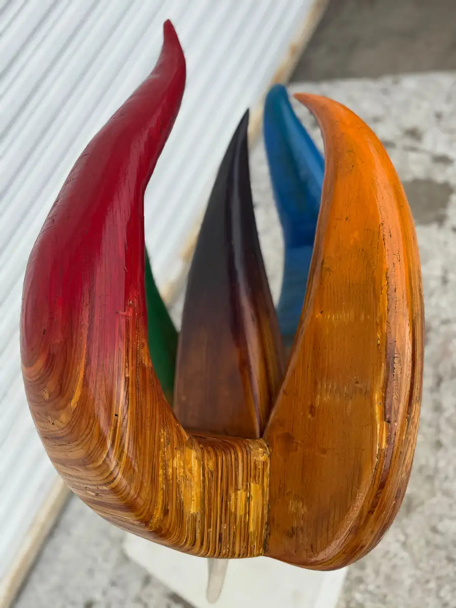 decorative wood sculpture with rich grain and textured finish