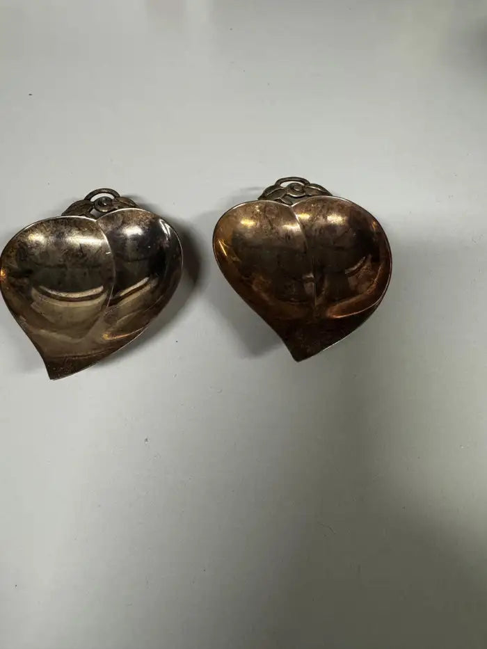 Pair of silver heart leaf dishes