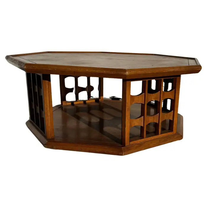 Heritage Esperanto walnut octagon coffee table with marble top