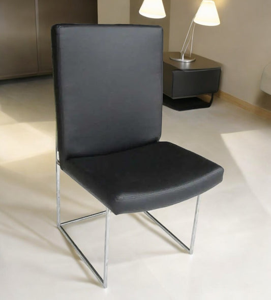 High Back Leather and Chrome Chairs Designed by Milo Baughman