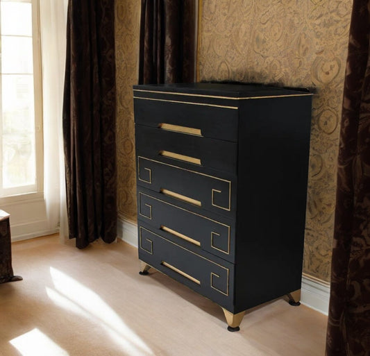 Hollywood Regency ebonized tall dresser