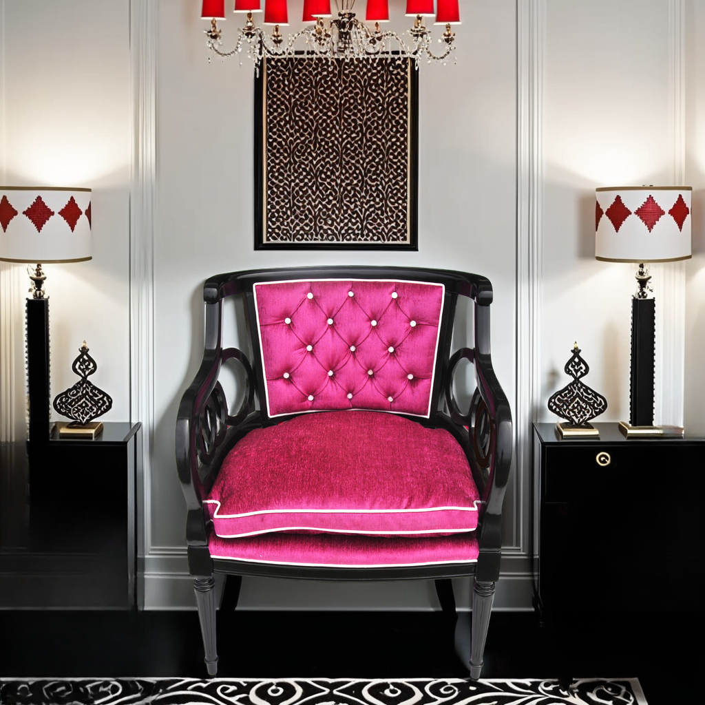 Hollywood Regency purple tufted lounge chair velvet