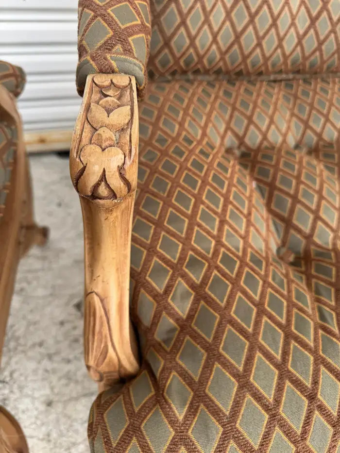 Pair of Louis XV Upholstered and Cane Back Chairs