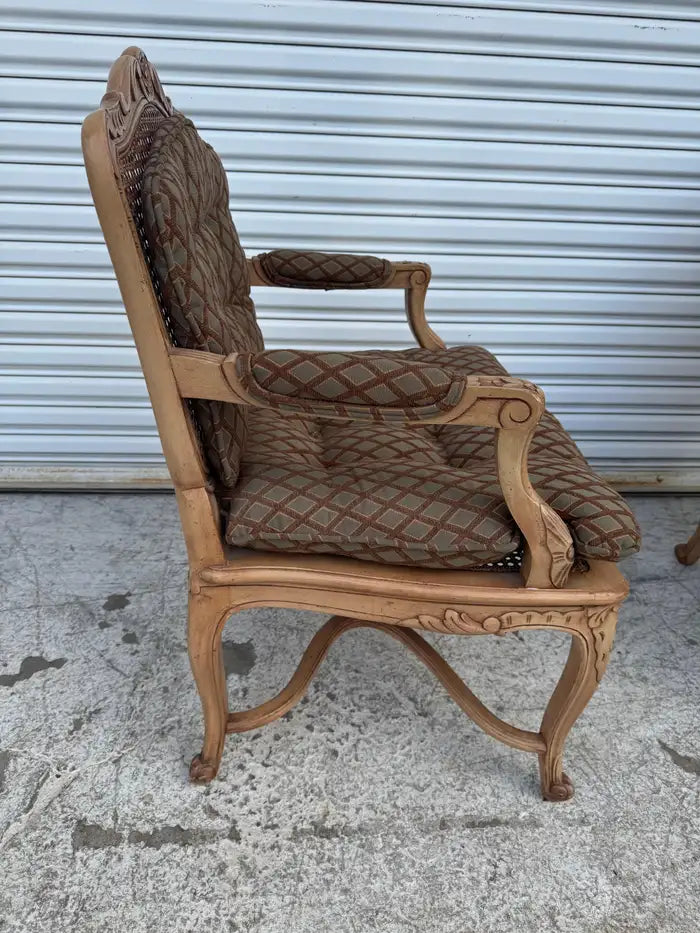 Pair of Louis XV Upholstered and Cane Back Chairs