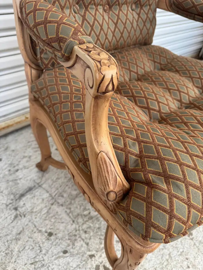 Pair of Louis XV Upholstered and Cane Back Chairs